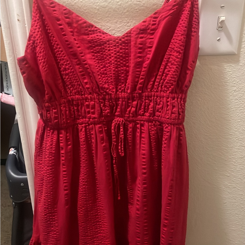 & Other Stories Textured Red Midi Dress